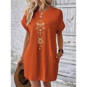 Butterfly Print Batwing Sleeve Hidden Pocket Tee Dress